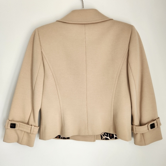 Tahari ASL Size 4 Beige Double Breasted Blazer 3/4 Belted Sleeve Square Buttons - Picture 10 of 13